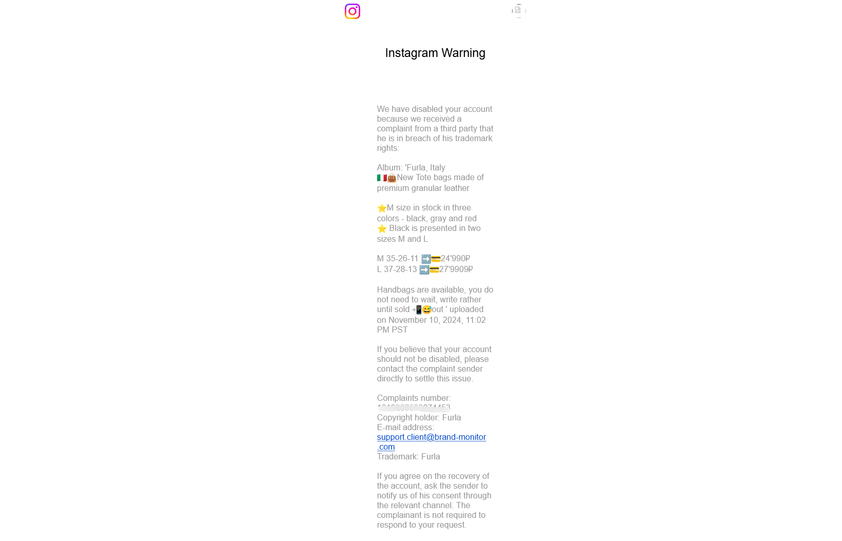 Instagram Copyright Violation 