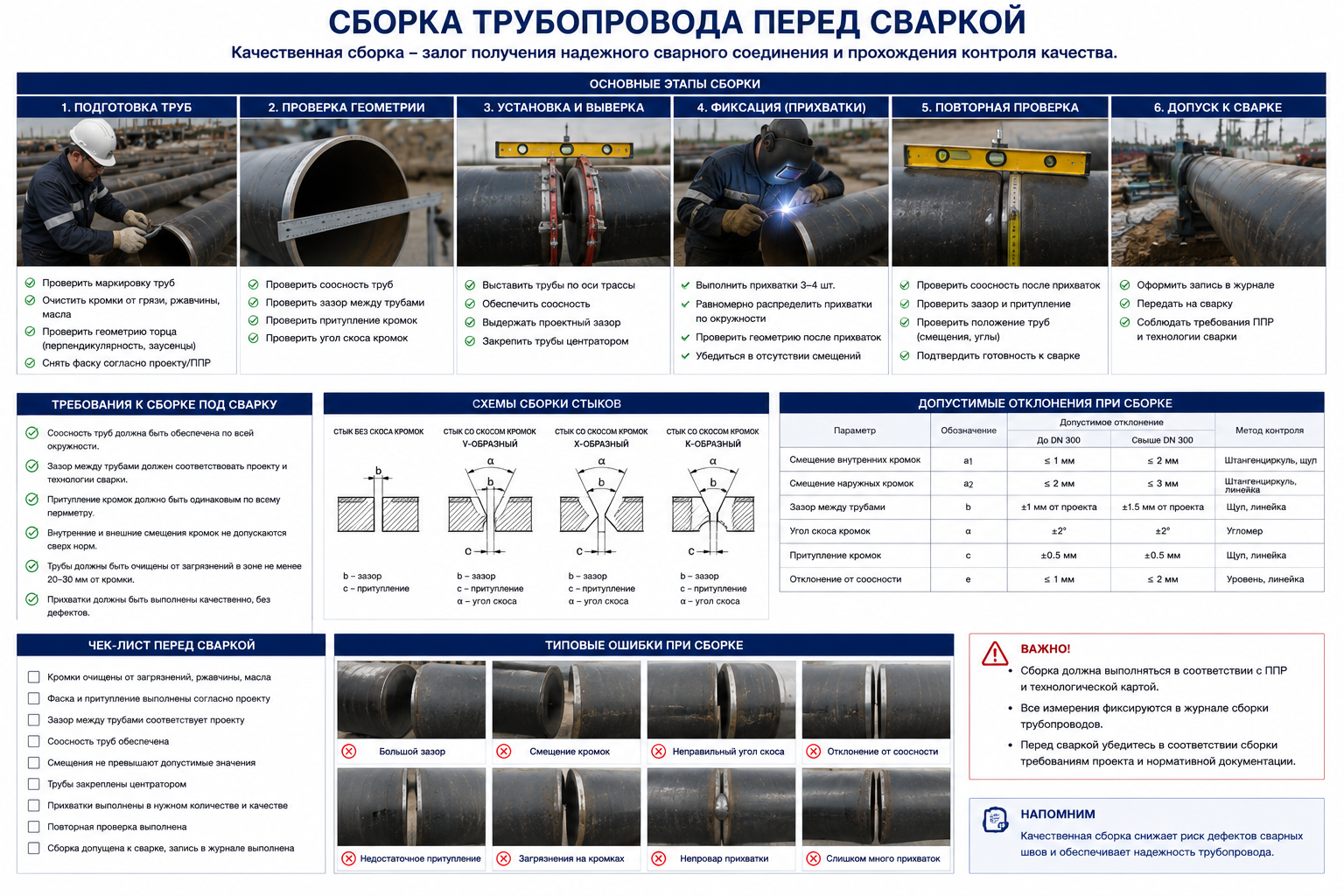 Сборка трубопровода перед сваркой