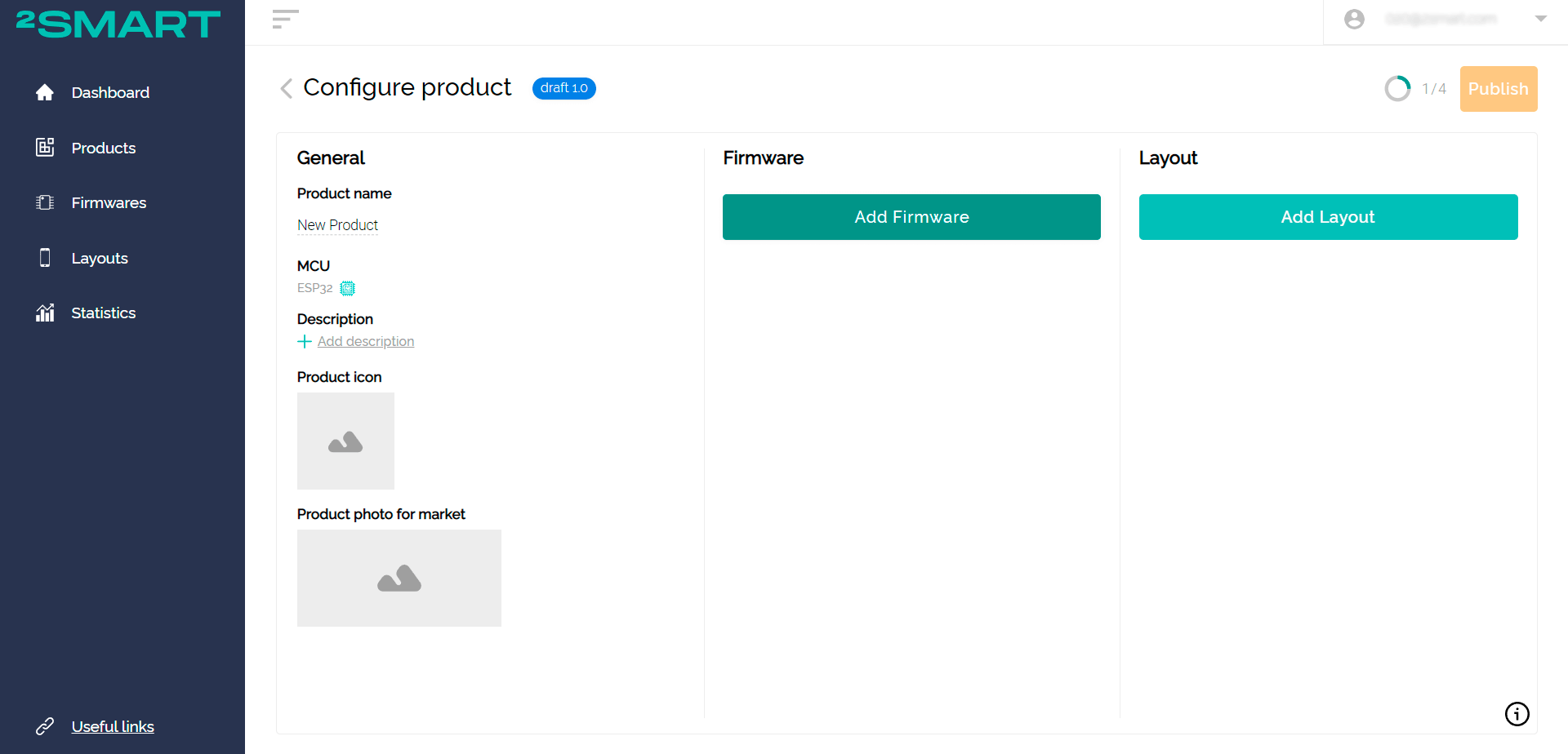 New product settings screen