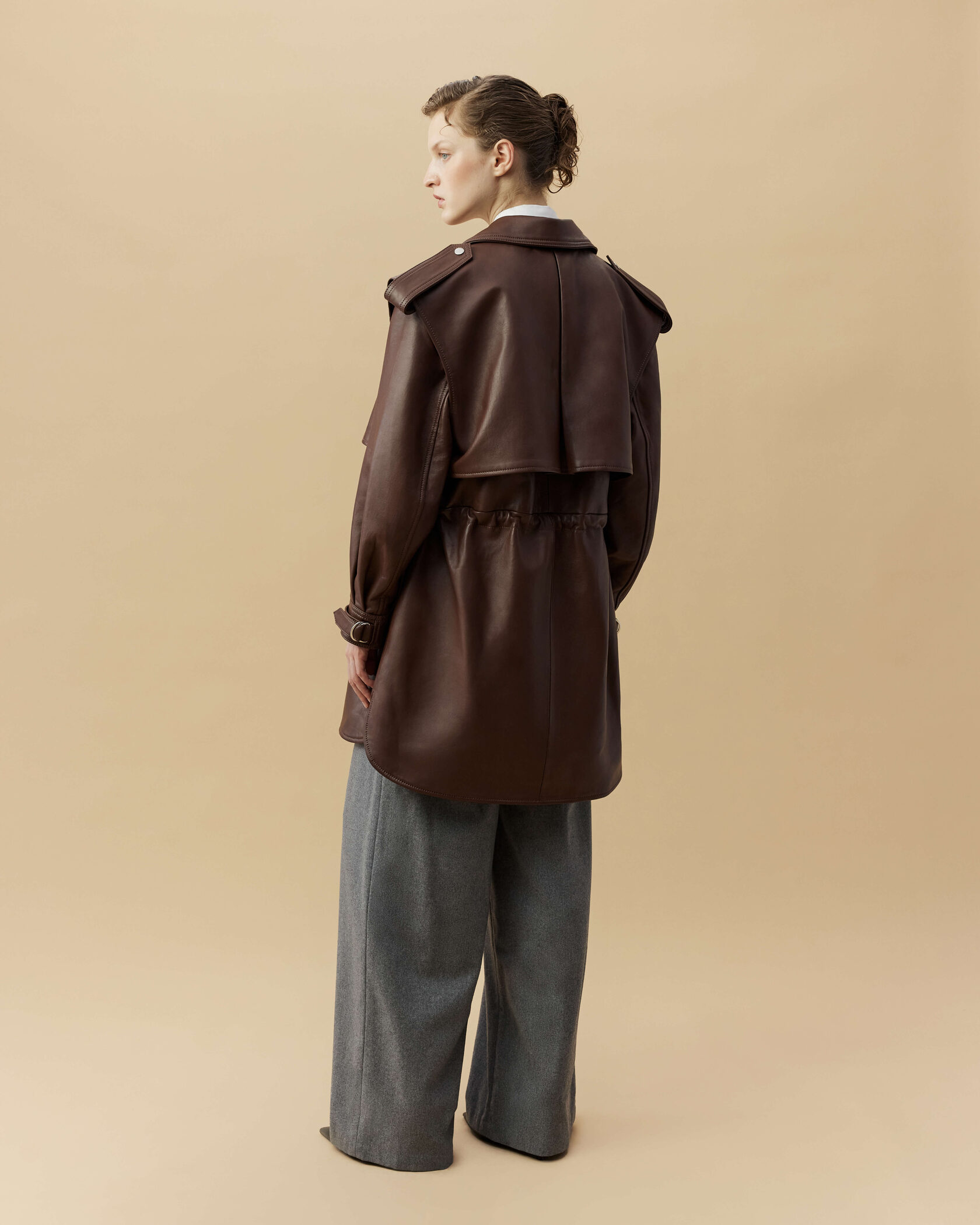 Leather Parka in Brown