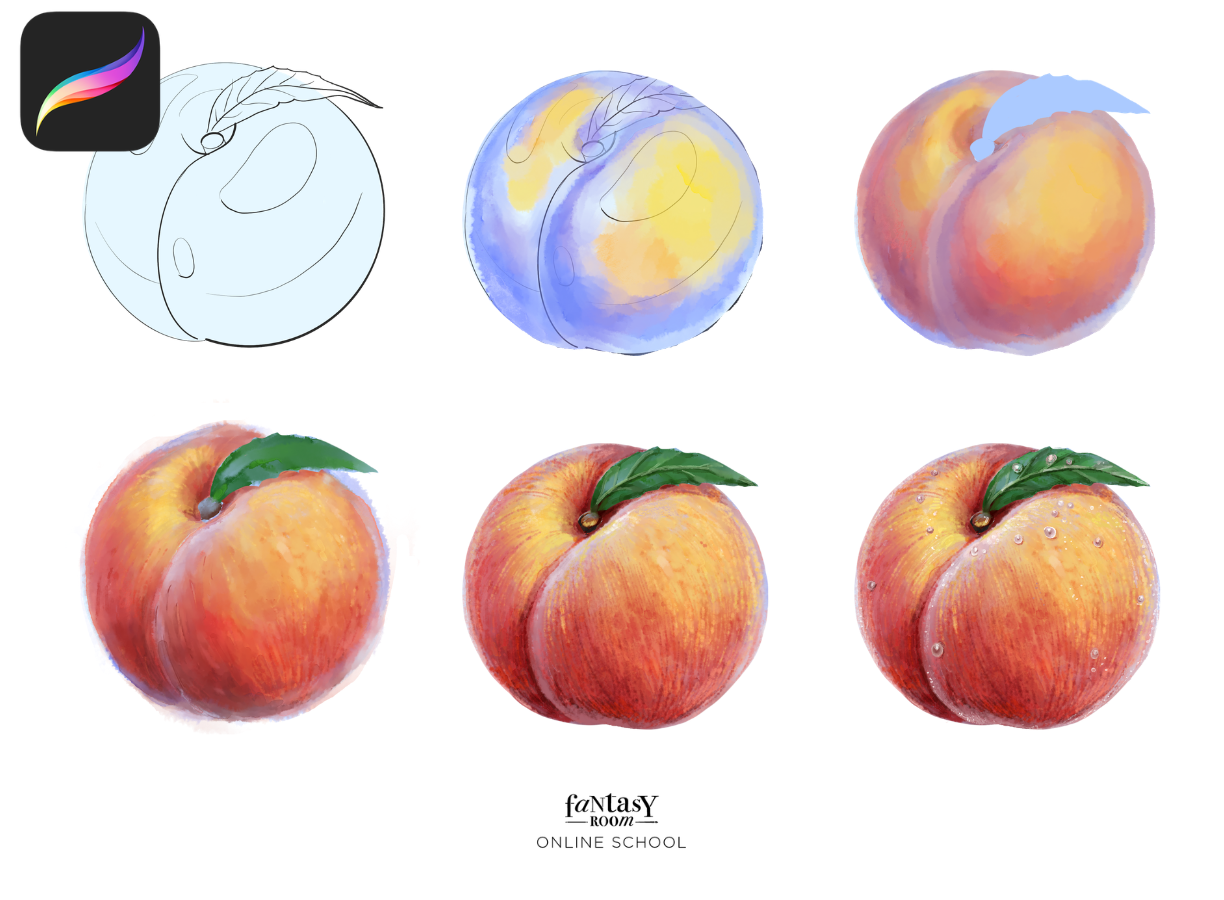 Realistic watercolor peach painted in Procreate