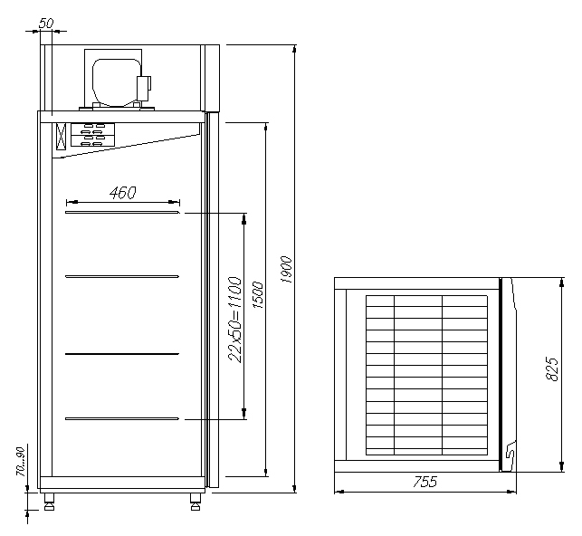 Шкаф Polus / Полюс CARBOMA PRO С ВЫСОКИМ УРОВНЕМ КОНТРОЛЯ ВЛАЖНОСТИ M700GN-1-G-HHC 9005 (сыр, мясо) чертёж