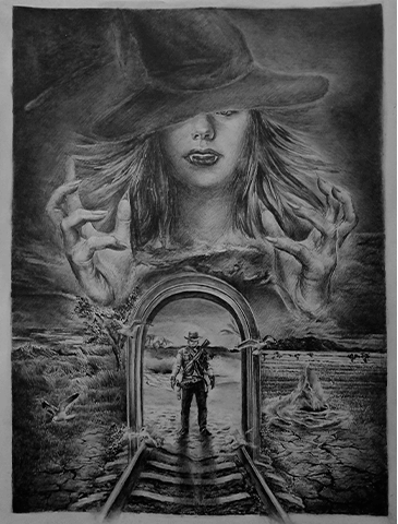 Сюрреализм, девушка, ковбой, графика рисунки, ночь рисунок, девушка в шляпе, рисунки карандашом, любовь и роман, нарисовать рисунок, красивые рисунки, творчество, рисунки графикой, картины художников, графика купить, красивые картины, картины