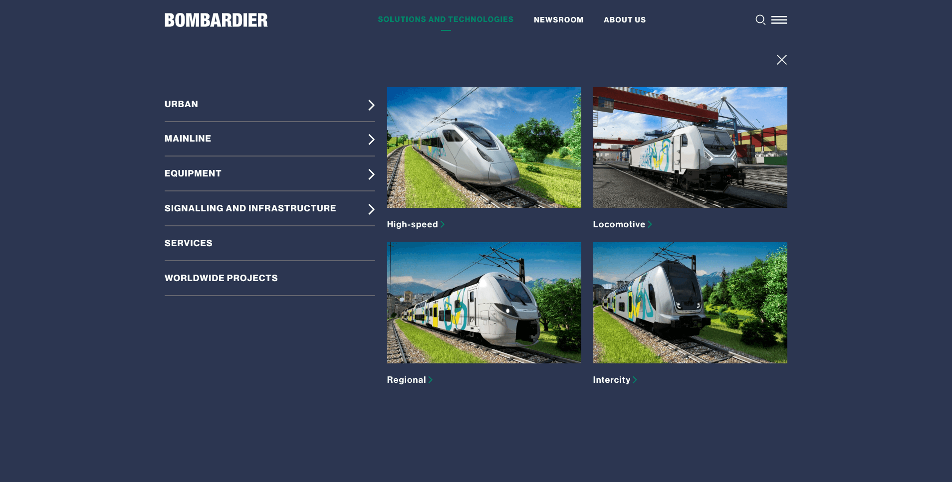 Раздел «Решения и технологии» на сайте rail.bombardier.com