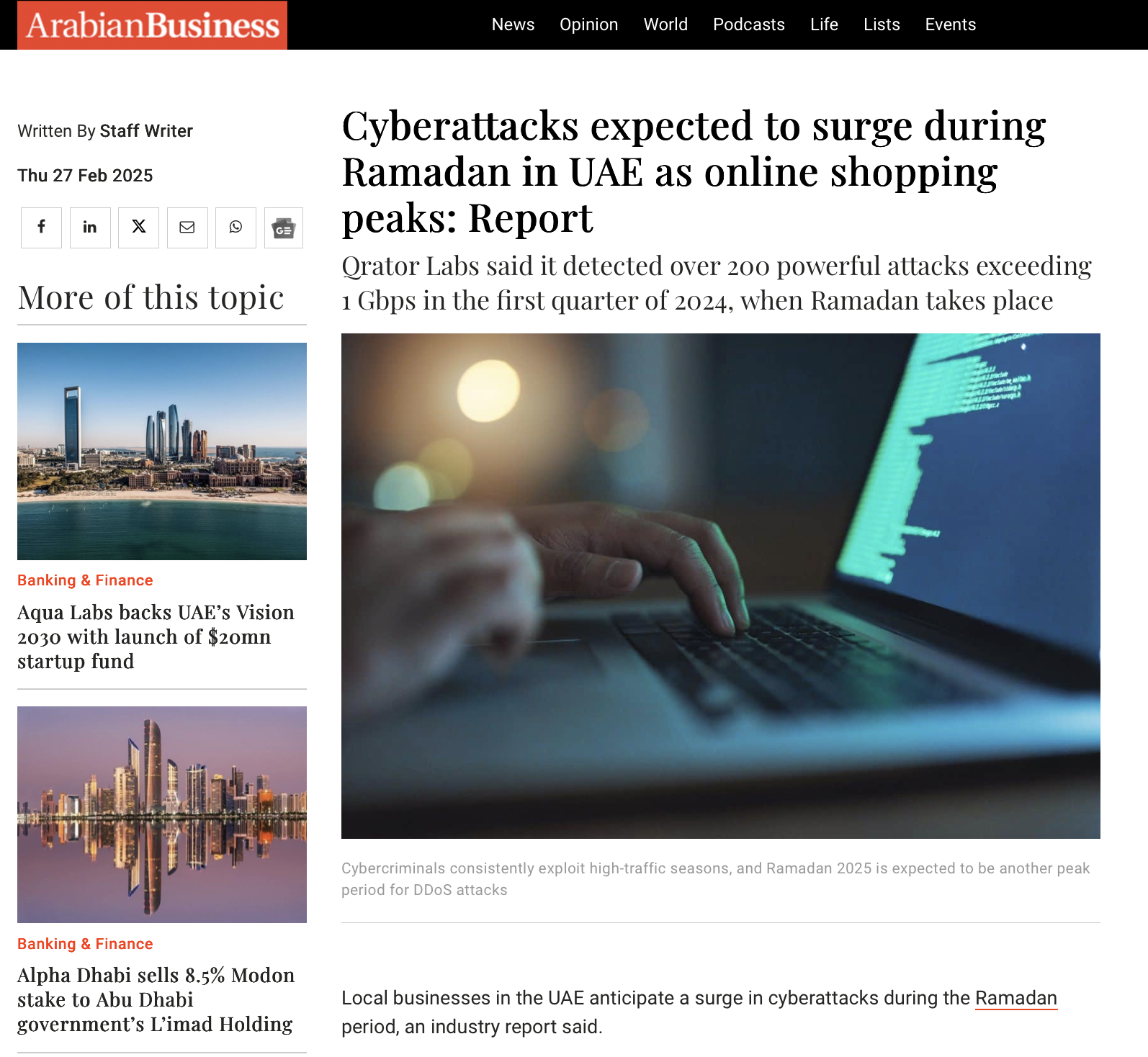 ArabianBusiness - Cyberattacks expected to surge during Ramadan in UAE as online shopping peaks: Report