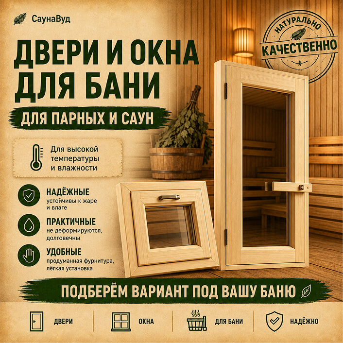 Двери и окна для бани