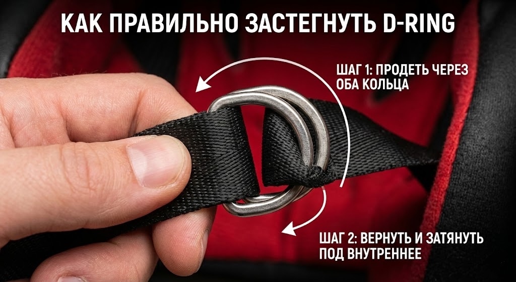 Как правильно застегнуть замок D-ring