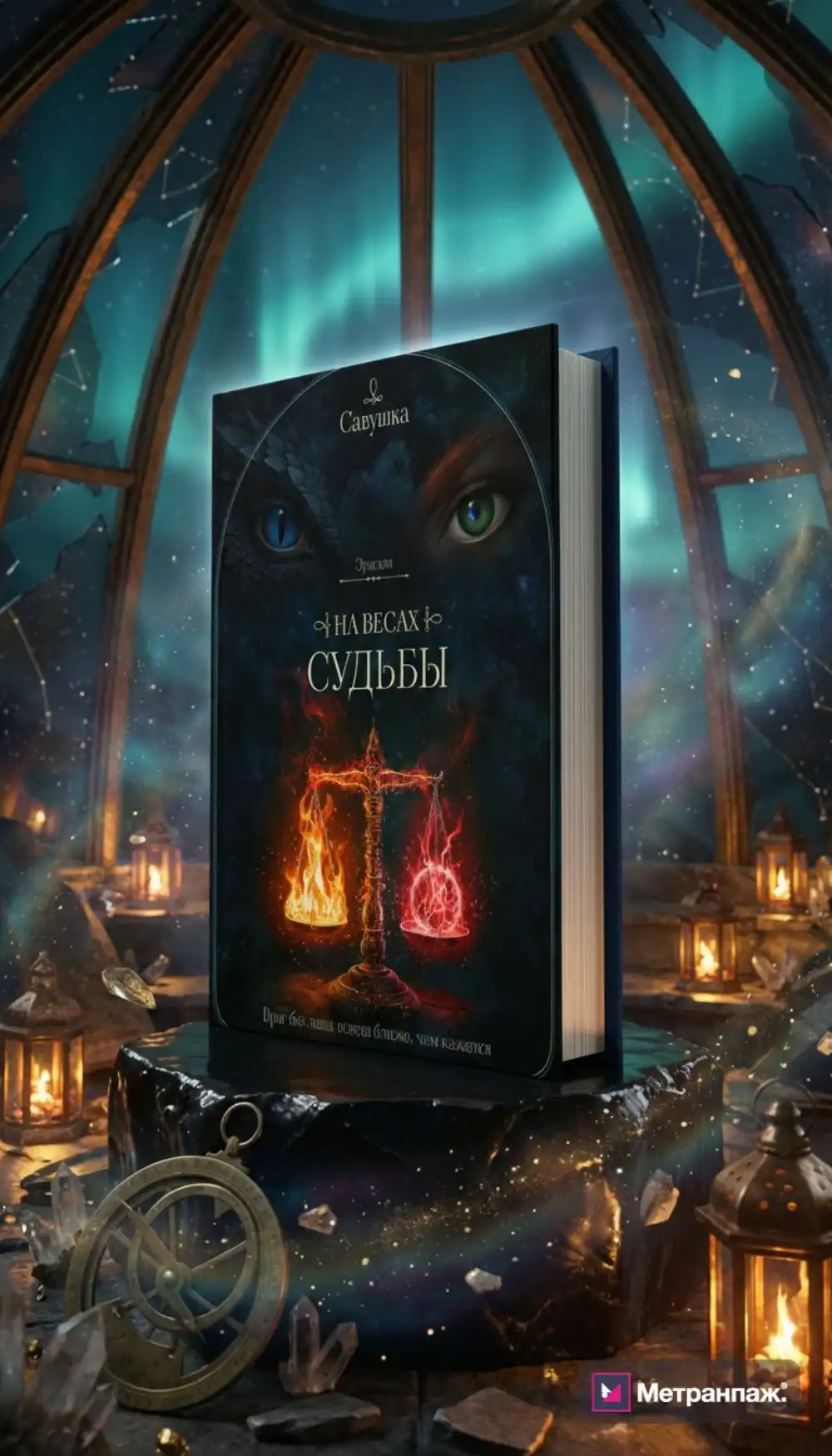 Мокап фантастической книги в волшебной обсерватории