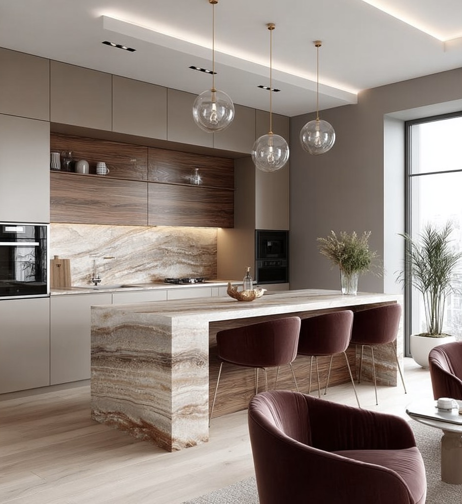 Кухонный фартук и столешница под камень