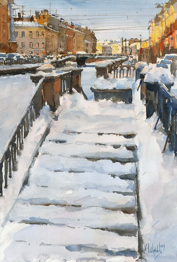 The Griboyedov Canal. 2019. Watercolor on paper, 56x36 cm