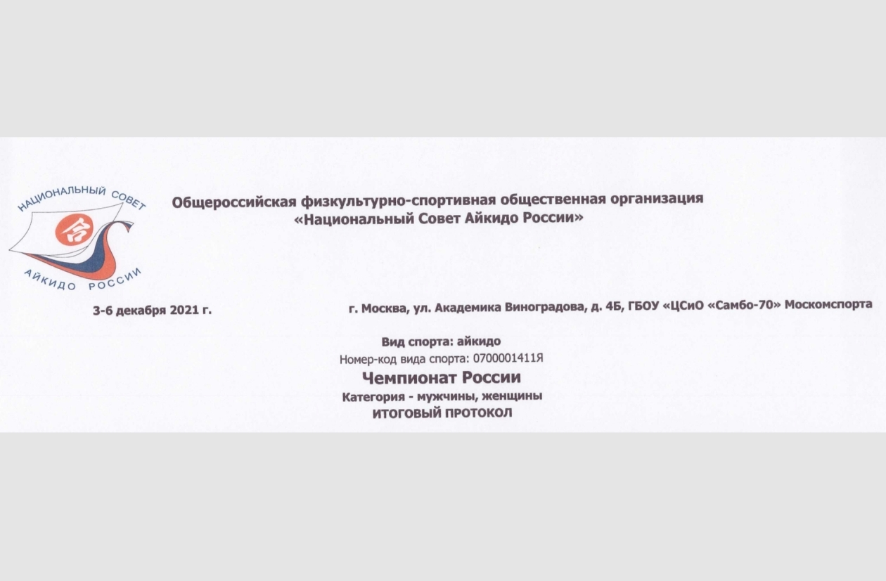 Результаты Чемпионата России по Айкидо 2021