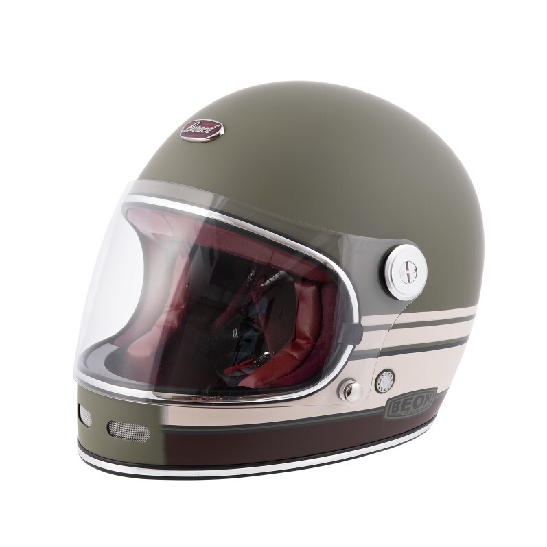 Мотошлем-интеграл BEON Vintage F1 Army Green/brown, зелёный — примерка на Лиговском, 50Ф