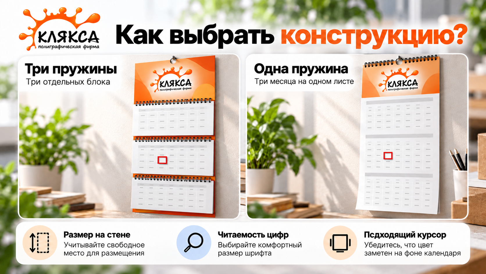 Сравнение квартальных календарей с одной и тремя пружинами