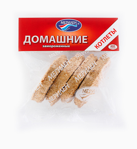 Котлеты «Домашние» от производителя Мерилен — замороженные полуфабрикаты, мясные котлеты из свинины и говядины. Упаковка: 400 гр.
