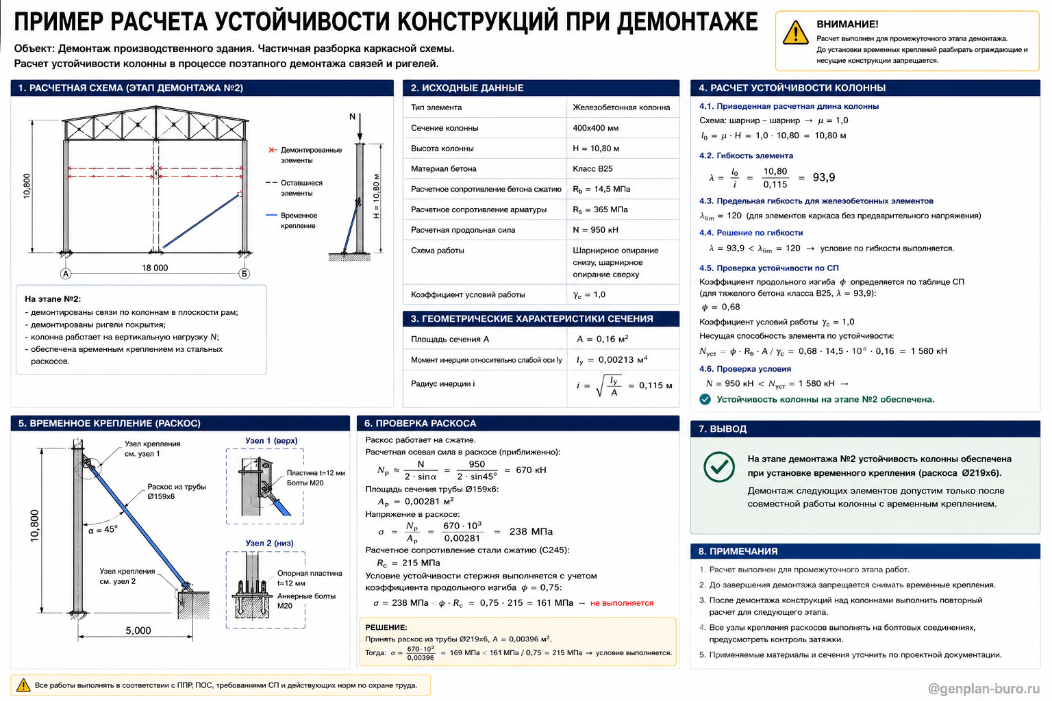 пример расчёта устойчивости конструкций при демонтаже