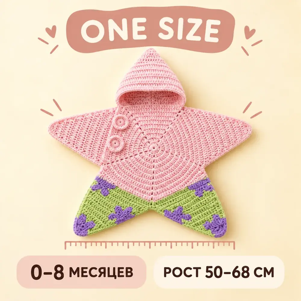 Розовый костюм Патрик: размер One Size, 0–8 месяцев, рост 50–68 сантиметров