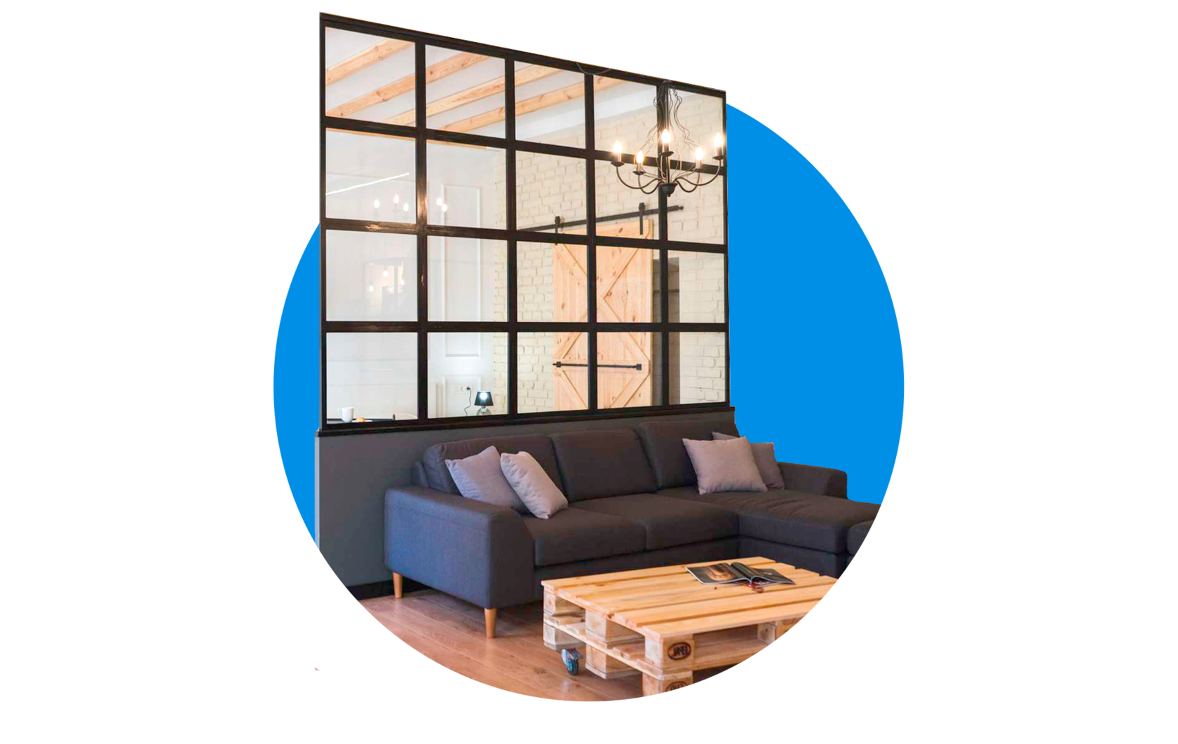 Стационарная лофт межкомнатная перегородка в стиле LOFT