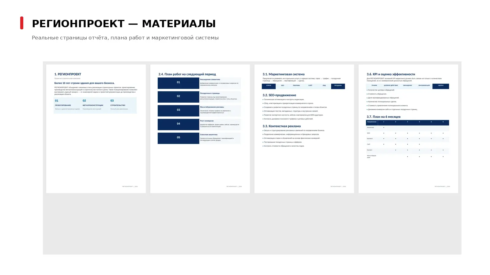 Реальные материалы маркетингового проекта РЕГИОНПРОЕКТ: отчёт и план работ