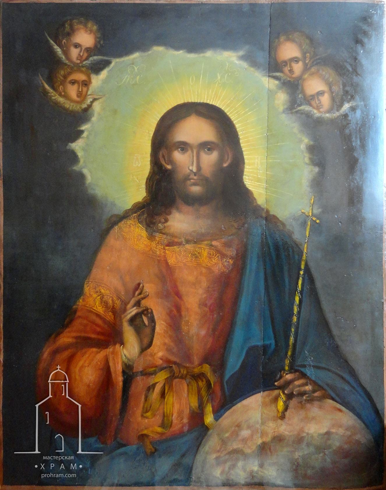 restoration, restoration of icons, restoration of icons stages, Icon of Christ the Pantocrator, early 20th century.><meta itemprop=