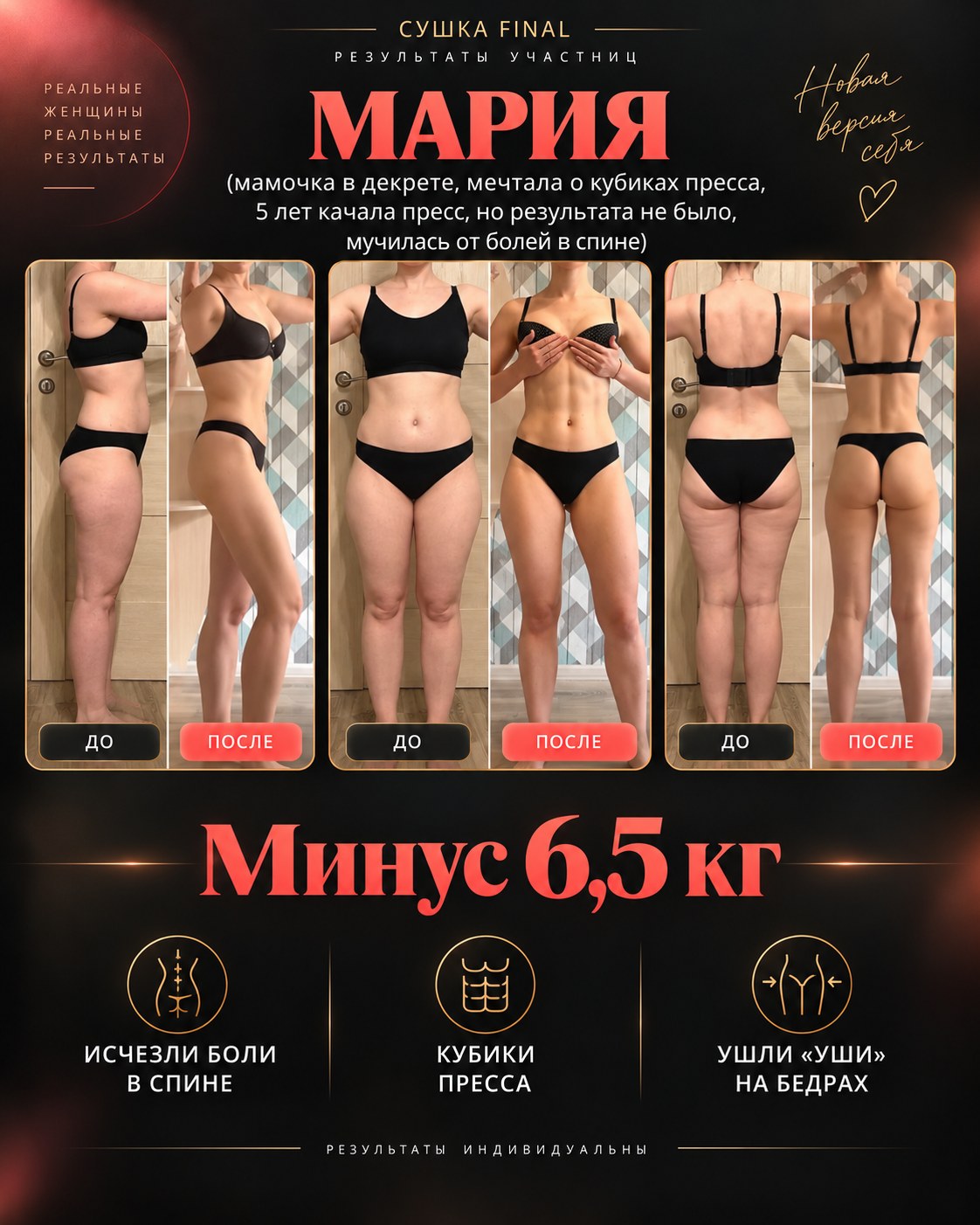 Результат участницы СУШКИ — Мария · −6,5 кг
