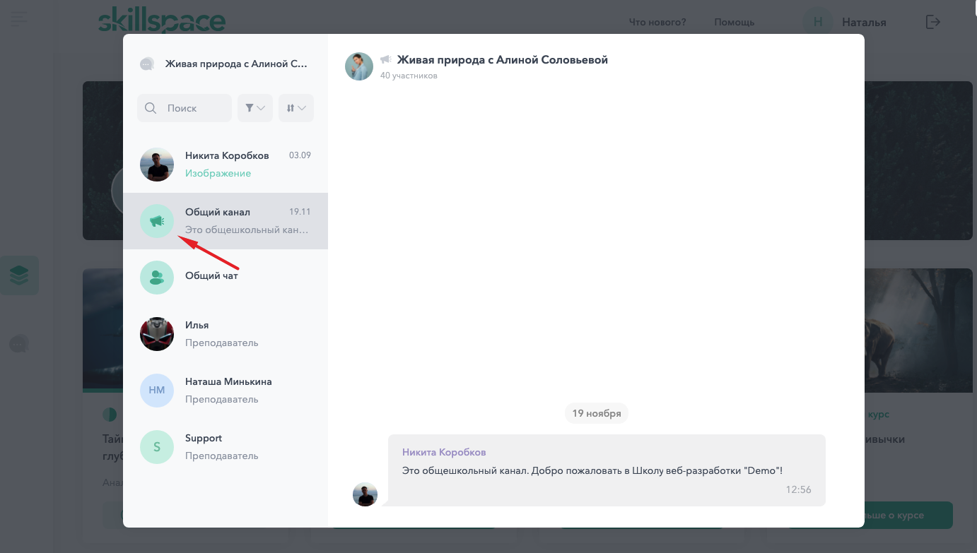 Как пользоваться онлайн-чатом в Skillspace — каналы курсов, личные и