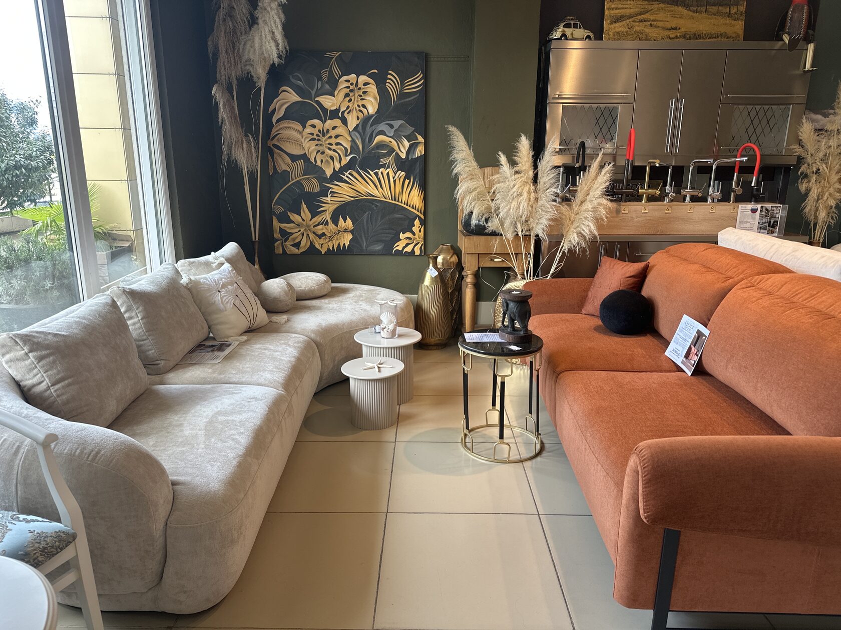 Beige and terracotta sofas