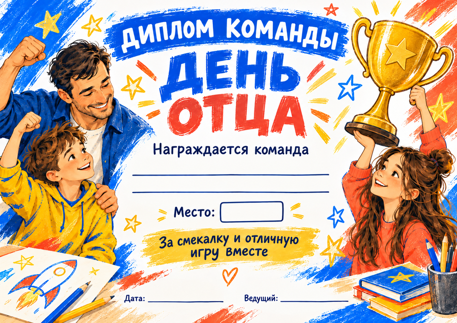 Диплом команды День отца с полями названия команды и места