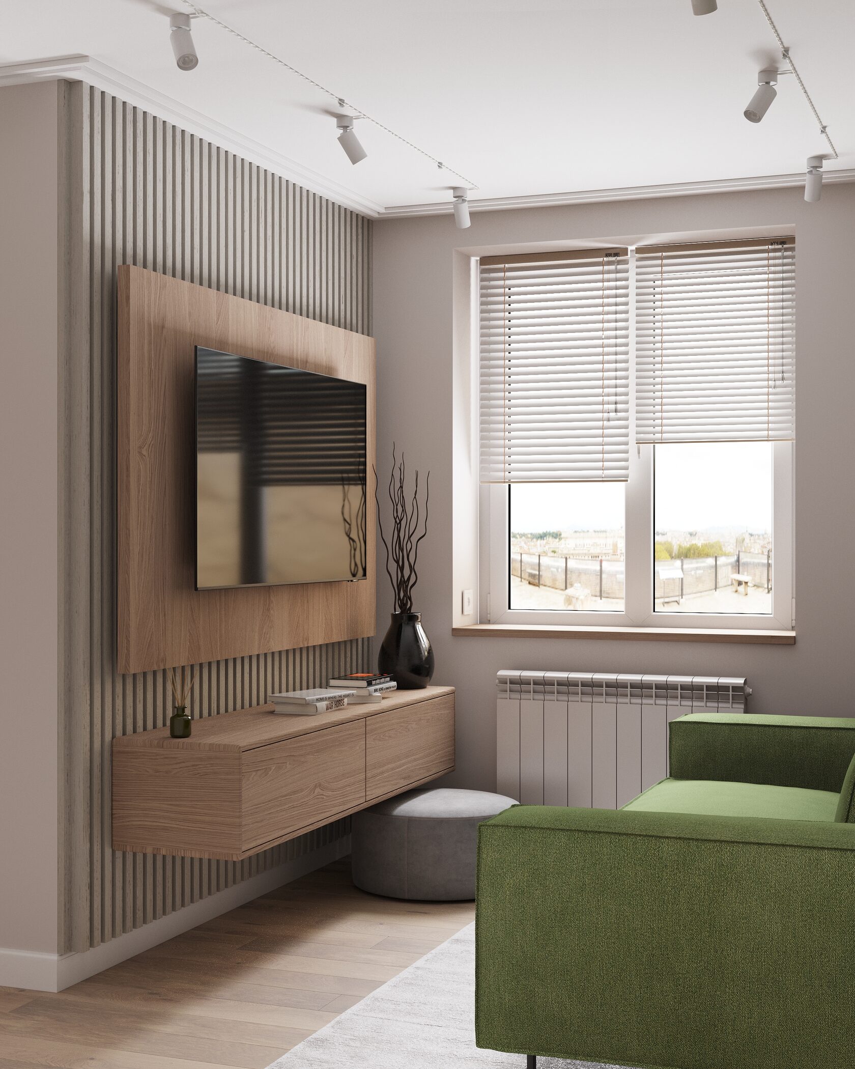 Зона с телевизором в интерьере, дизайнерская квартира