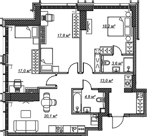 4-комн квартира