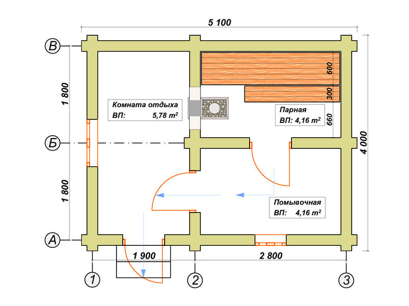 Проект бани 5х6 из бревна