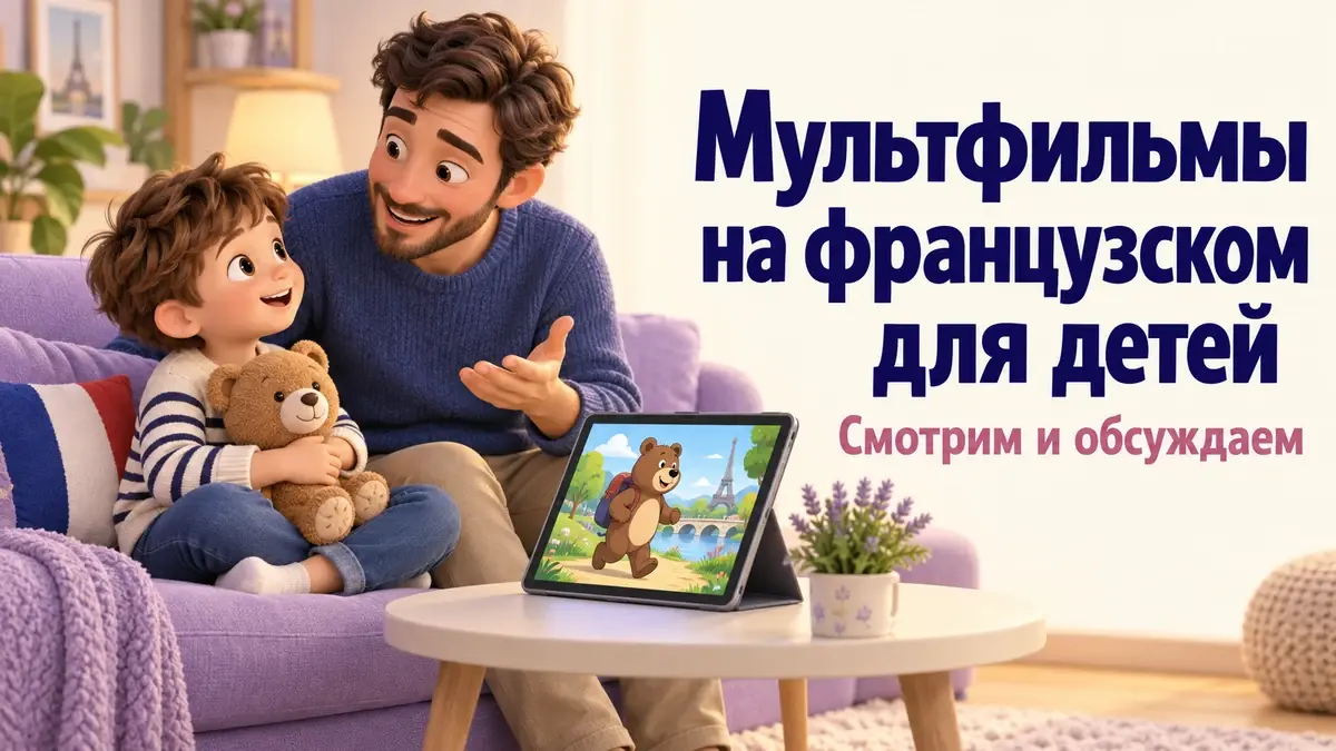 Родитель и ребенок смотрят короткую сцену на французском и обсуждают героев.
