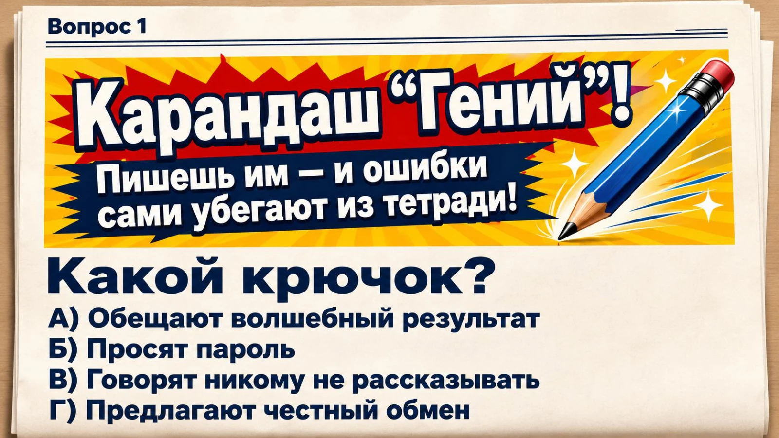 Что обещает реклама «волшебного» карандаша? — реальное задание игры Финансовый минимум