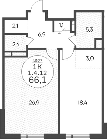 2-комн 58,4 м²