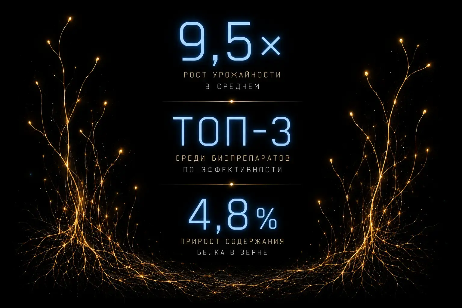 Результат MYCORRHIZA три цифры крупно рост трафика в 9,5 раз топ-3 по запросу микориза купить конверсия 4,8 процента золотистые гифы тянутся снизу вверх