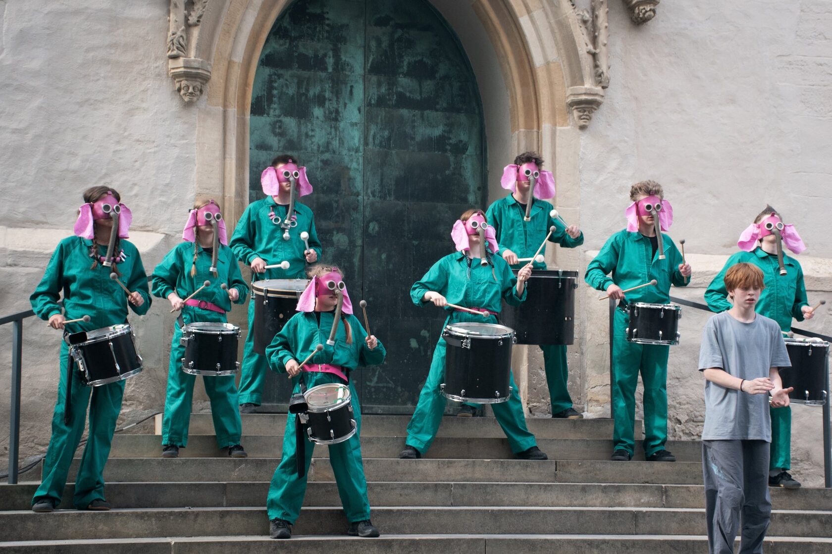 Young drummers with pink elephant ears at this year’s carnival