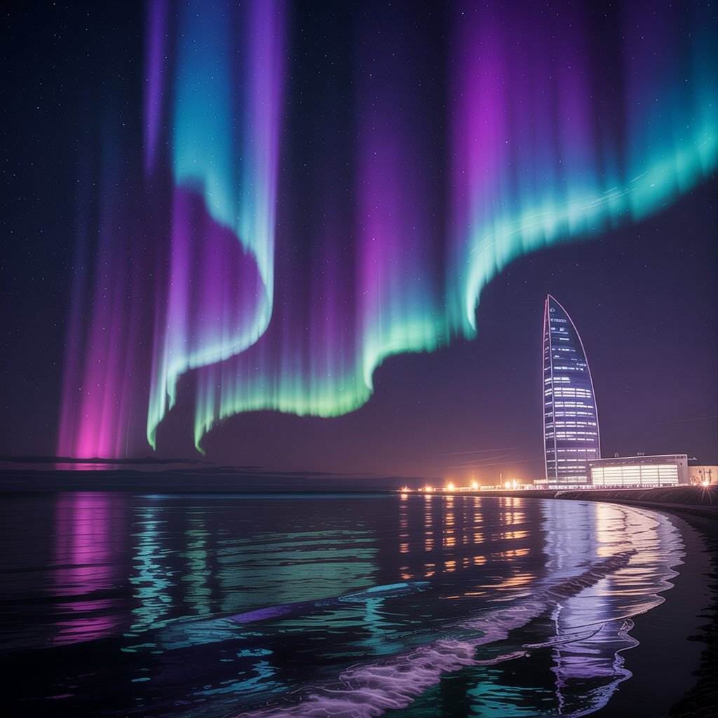 Северное сияние над Финским заливом