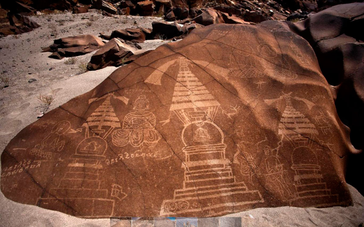 Один из камней - петроглифов, найденных на территории Пакистана. Эпоха буддизма и Кушанского царства