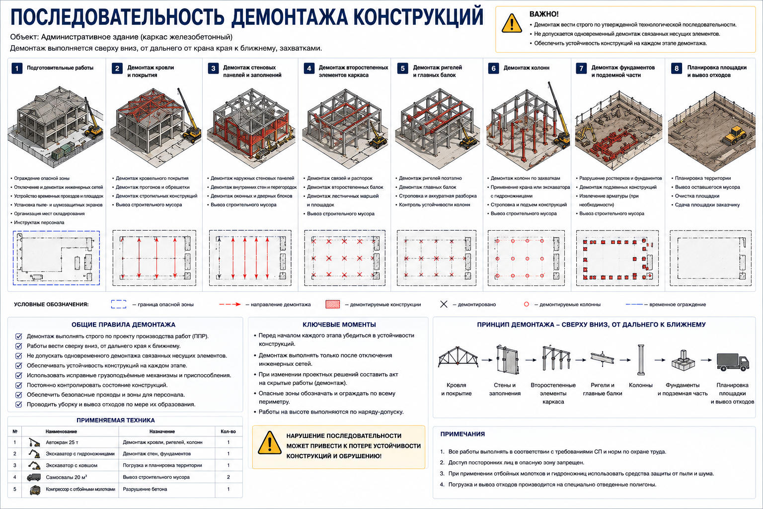 Последовательность демонтажа конструкций