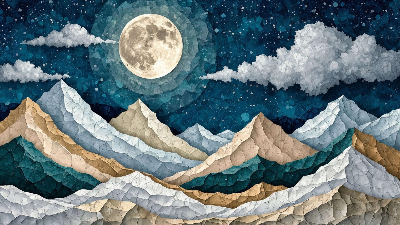 Абстрактная картина гор и луны