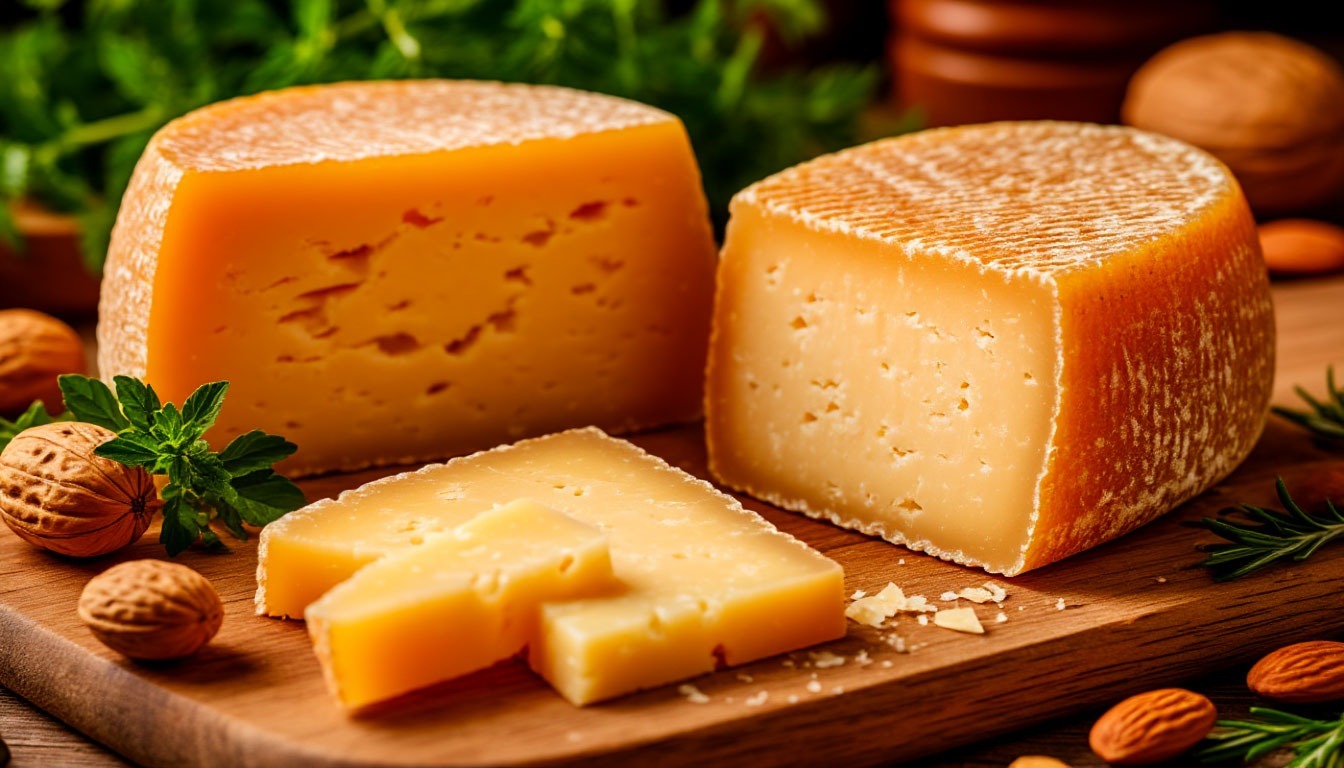 сыр пармезан на деревянной доске ,рядом грецкие орехи и базилик