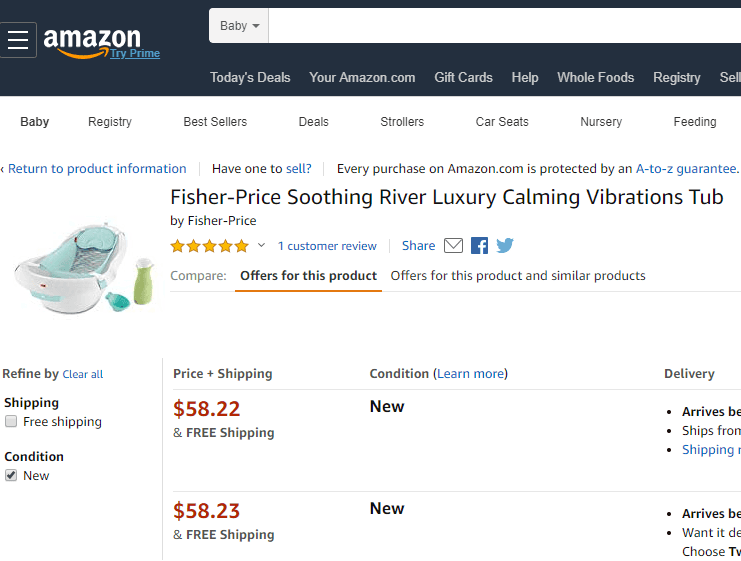 Calming Vibrations Tub for dropshipping from BuyBuyBaby on Amazonsite