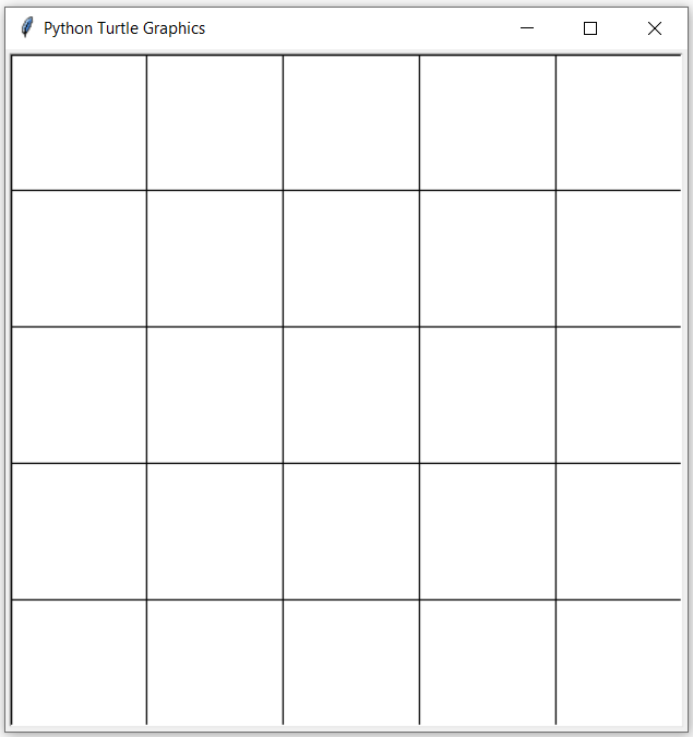 Клетчатое поле 5 × 5 в окне turtle