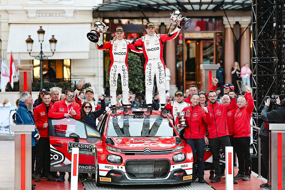 Победители ралли Монте-Карло 2024 в зачете WRC2 Йоан Россель и Арно Дюнан, Citroën C3 Rally2