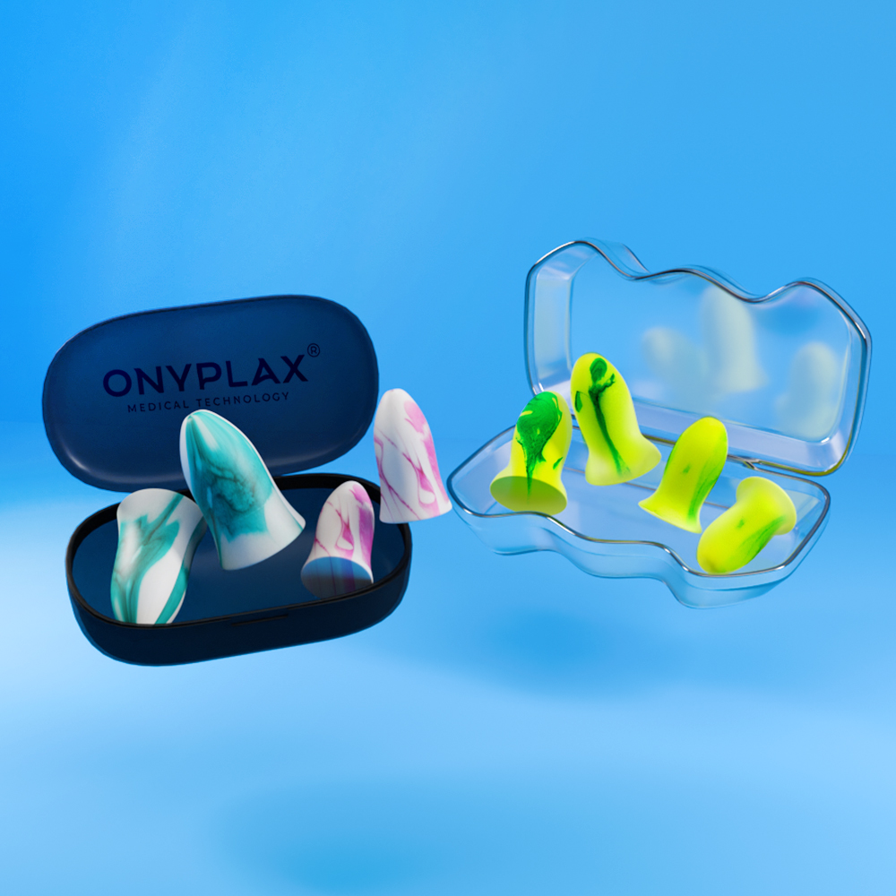 Фирменный кейс с берушами OnyPlugs Max и пара пенных беруш OnyPlugs Flex в двойном кейсе