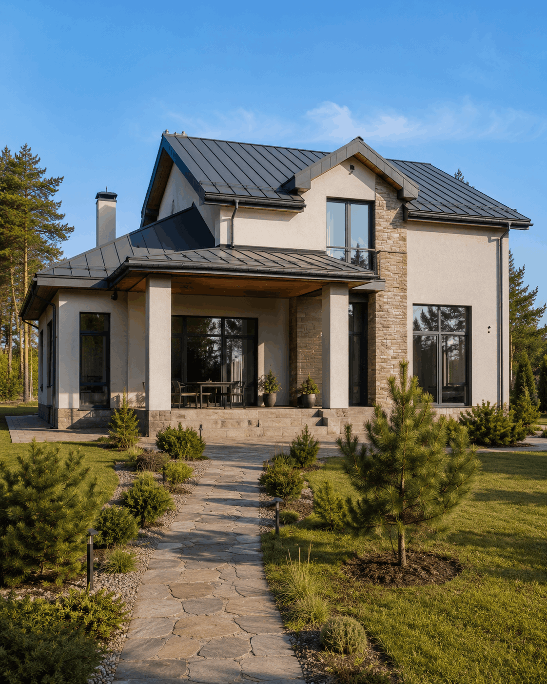 Stone Family 150 — реальный семейный дом из газобетона с камнем