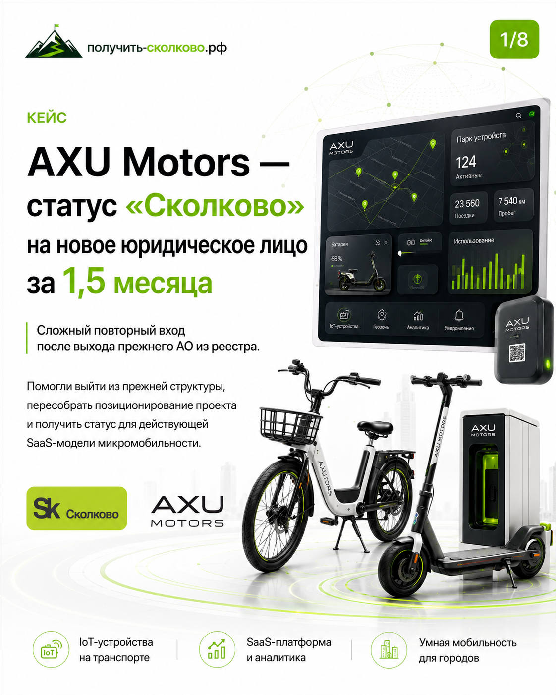 Материал AXU Motors для кейса о статусе Сколково