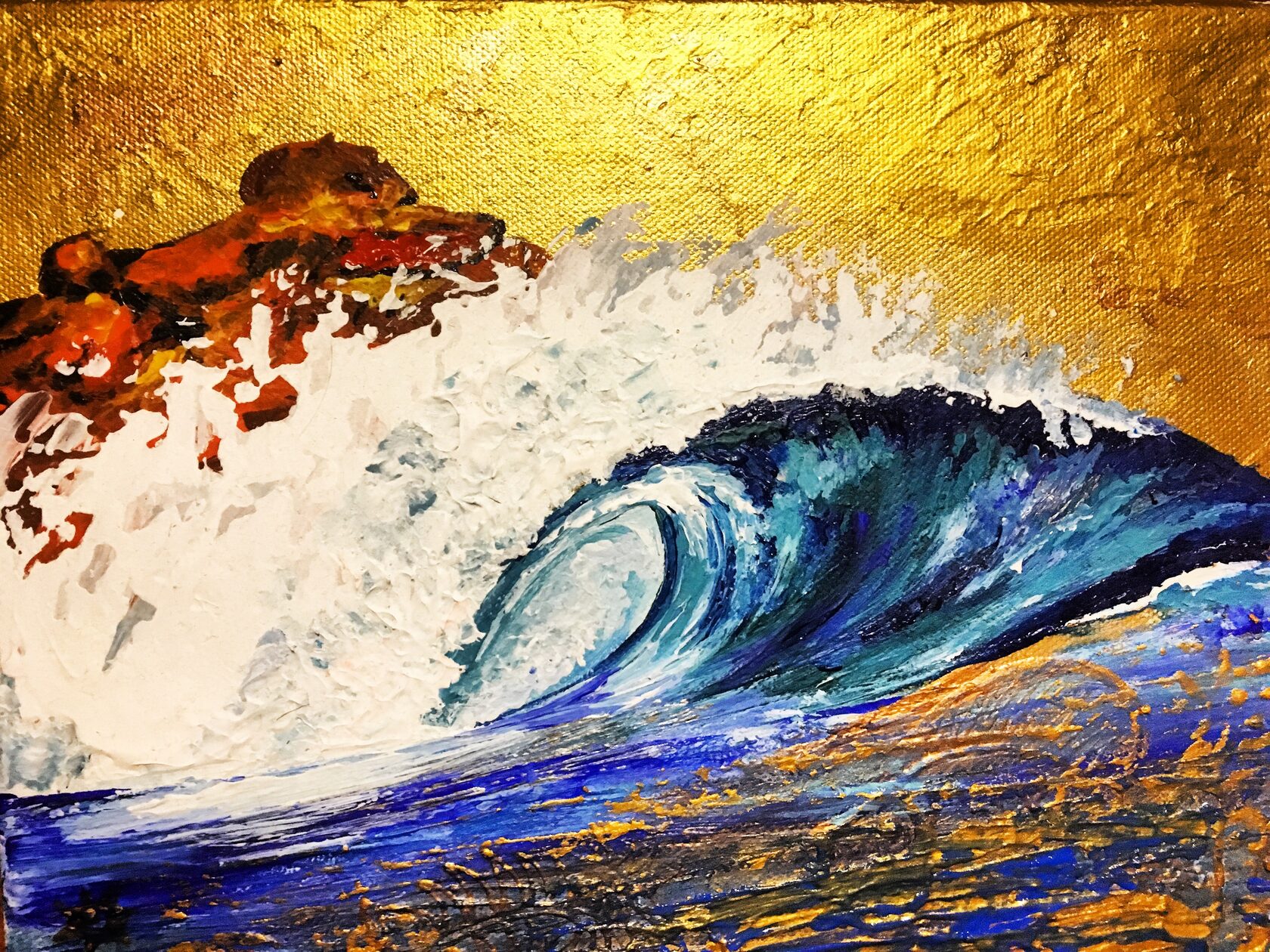 Artwork 03 — Turquoise abstract ocean composition in mixed media