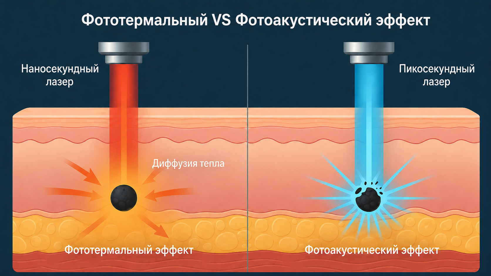 Сравнение наносекундного и пикосекундного лазера