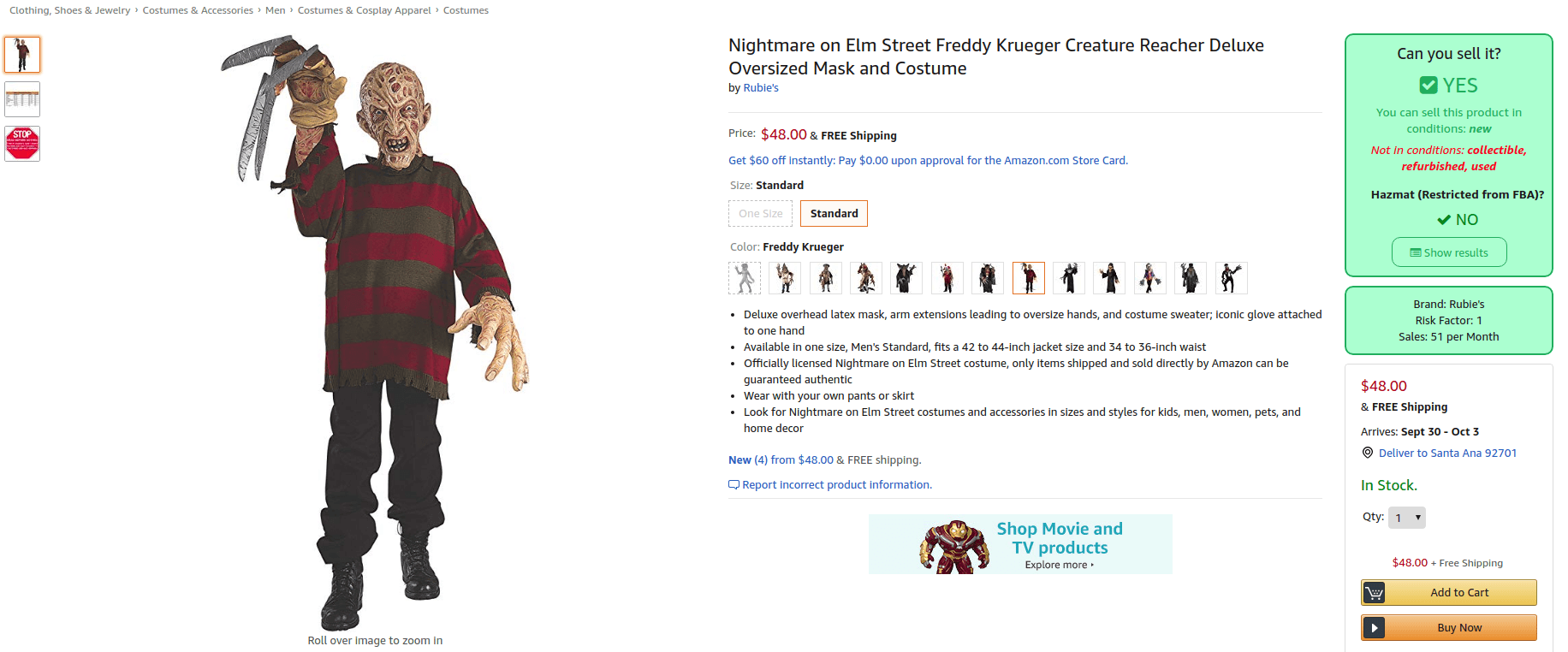 Profitable Halloween costume for dropshipping from Walmart on Amazon