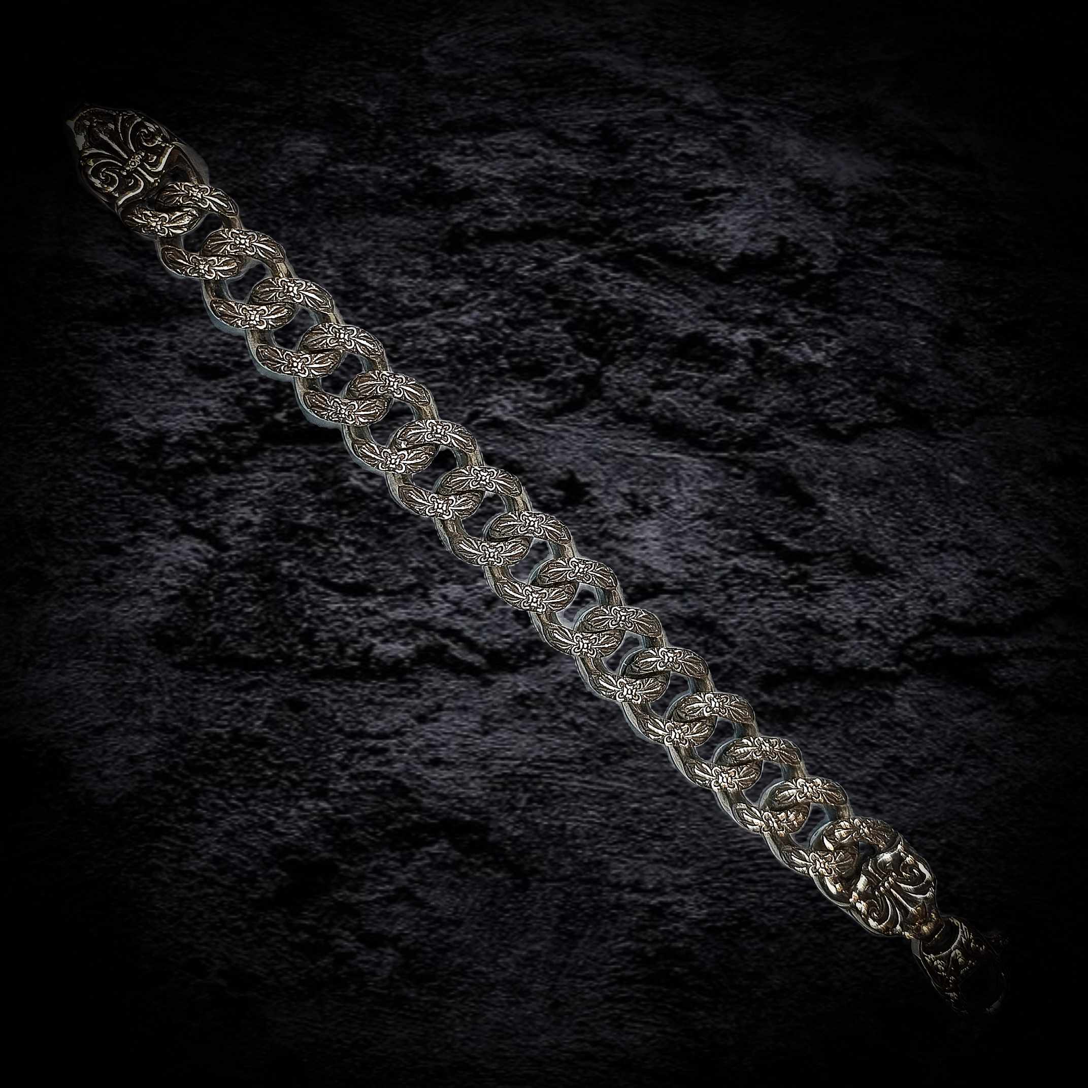 байкерский серебряный браслет, мужской массивный браслет.